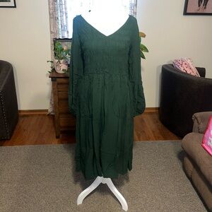 Ava & Vic Dark Green Smocked Top Midi Dress Size XXL